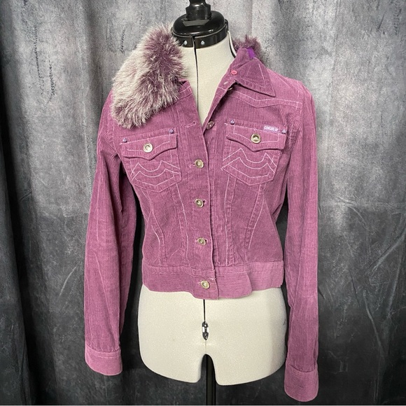 Purple Jean Jacket with Faux Fur Collar - Picture 2 of 4